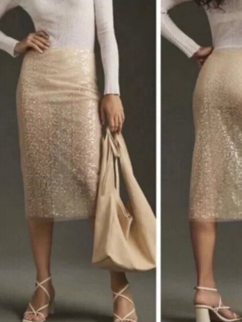 JASON WU Cream Ivory Sheer See Through Sequin Skirt Size 6